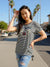 Embroidered Top w extended shoulder -- Navy White S/S (D28663A)