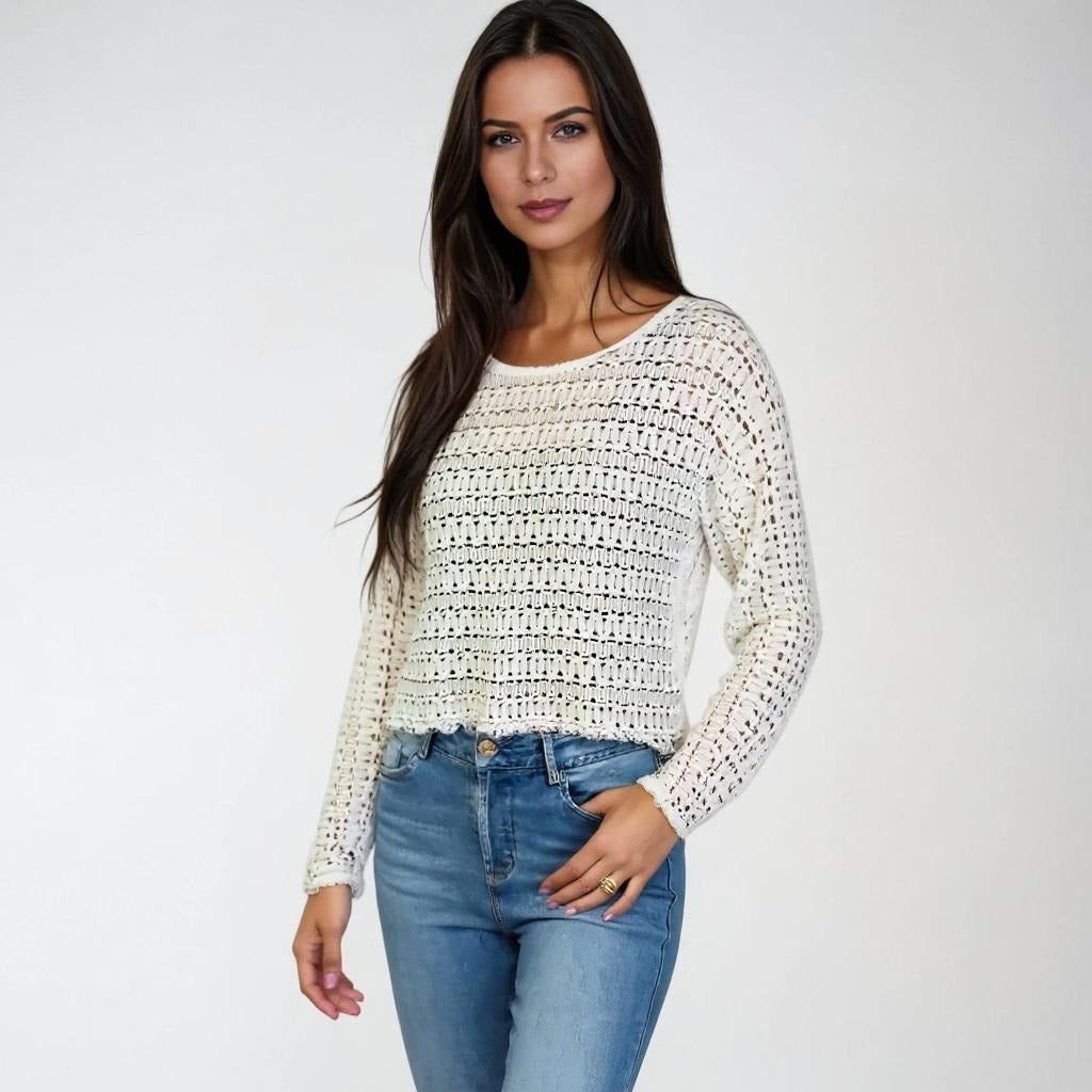 Ribbon Lace Drop Shoulder Top -- Whisper White (D3877)