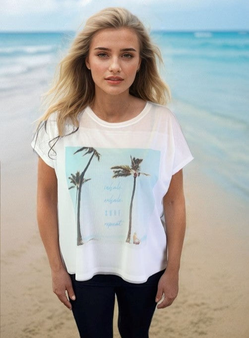Knit Print Top with Mesh Printed Overlay (D960I) S/S