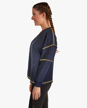 V-Neck and Contrast Stitching Sweatshirt -- Navy (Y552)