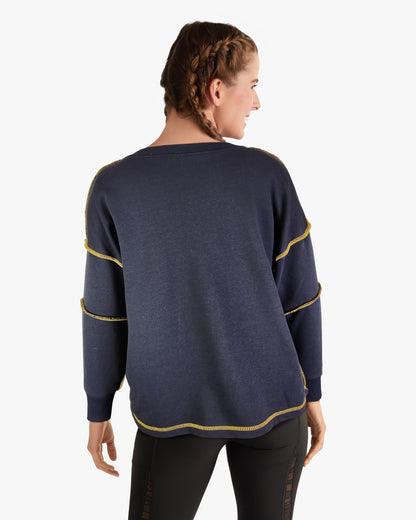 V-Neck and Contrast Stitching Sweatshirt -- Navy (Y552)