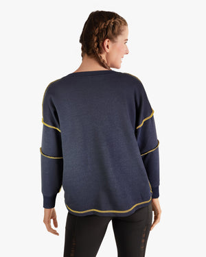 V-Neck and Contrast Stitching Sweatshirt -- Navy (Y552)