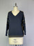 V-Neck and Contrast Stitching Sweatshirt -- Navy (Y552)