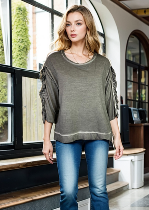 Oil Dye Top with sleeve Ruffle Detail (D1932RR) Pluto