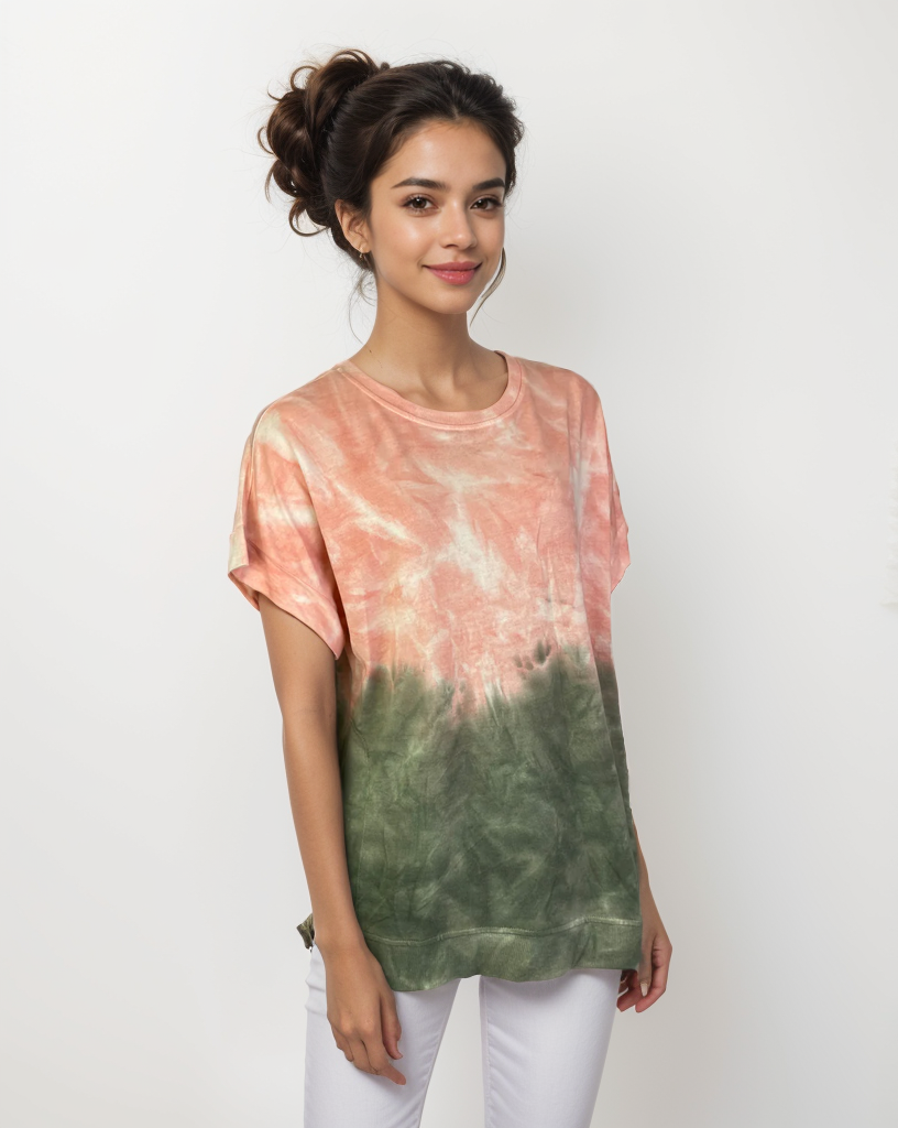 Cutoff Sleeve Tie Dye Top -- Military Olive S/S (D190692)