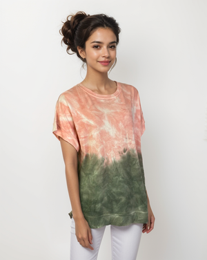 Cutoff Sleeve Tie Dye Top -- Military Olive S/S (D190692)
