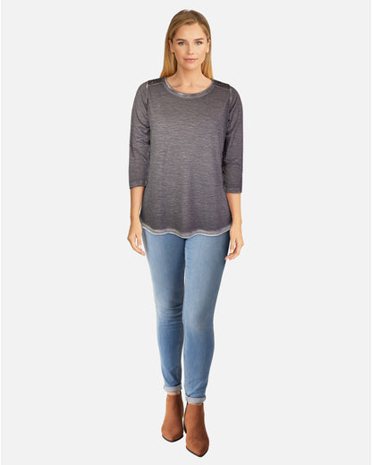 Oil Dye 3/4 Sleeve Back Yoke Tee in Cendre