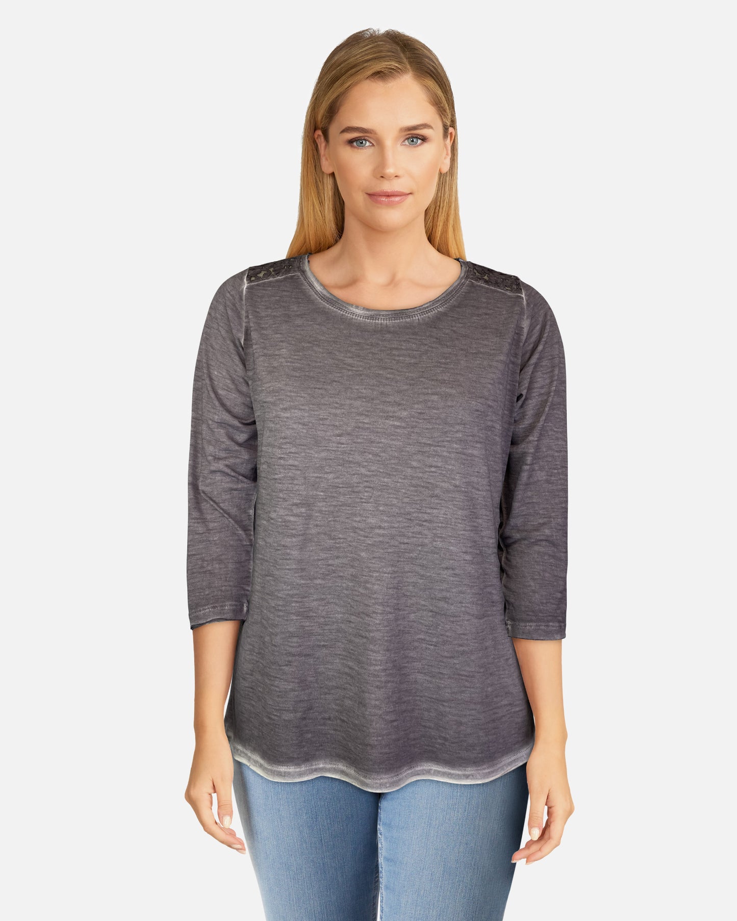 Oil Dye 3/4 Sleeve Back Yoke Tee in Cendre