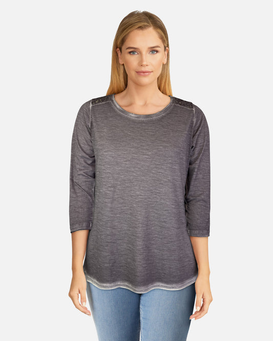Oil Dye 3/4 Sleeve Back Yoke Tee in Cendre