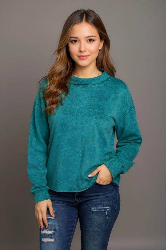 Roll Neck Sweater-like Top - Turquoise (D190479R)