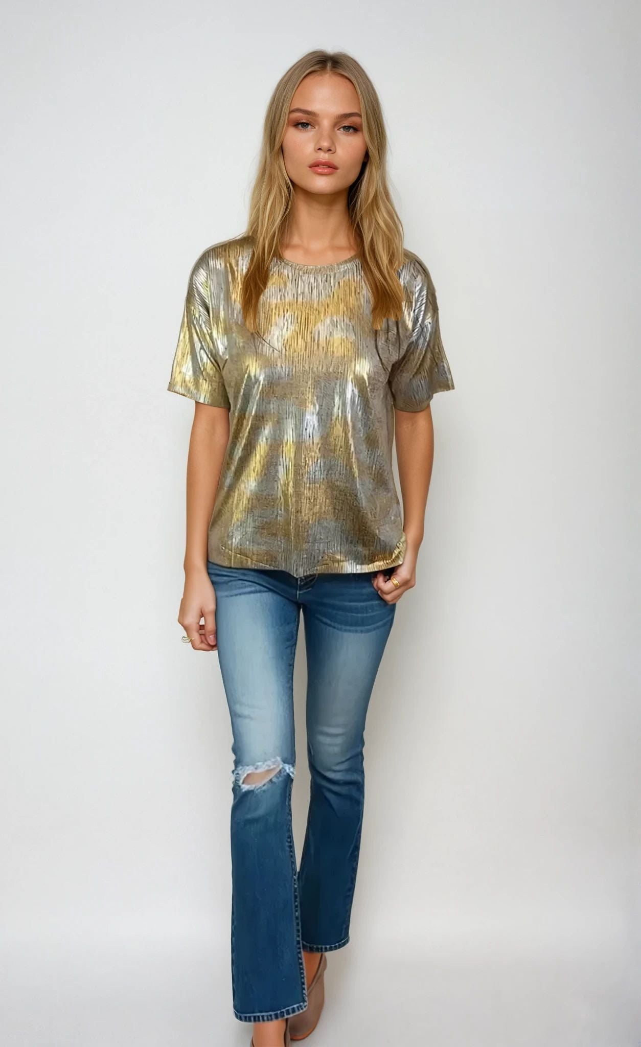 Shine Drop Shoulder Top -- Coffee Silver S/S (D28819)
