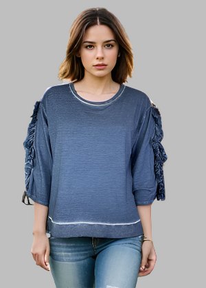 Oil Dye Top with sleeve Ruffle Detail (D1932RR) Fjord