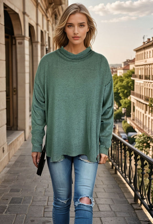 Roll Neck Sweater-like Top - Emerald Green (D190479R)