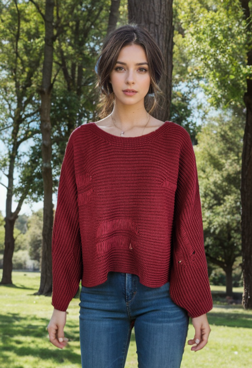 Drop Stitch Oversized Sweater (D9341) Cordovan