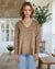 Sweater-like V Neck Foil Print Top - Chocolate (D1993FS)