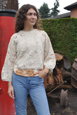 Oversized Crochet Sweater-Like Top -- Cream (D26852)