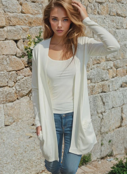 Open Front Cardigan -- Whisper White (D28516CR)