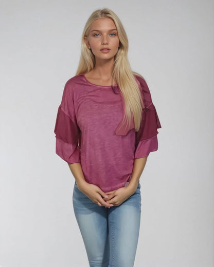 Double Layer Sleeve Oil Dye Top -- Potent Purple D190764