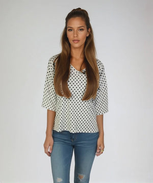 3/4 Sleeve DOT Printed Knit Top D28836 White