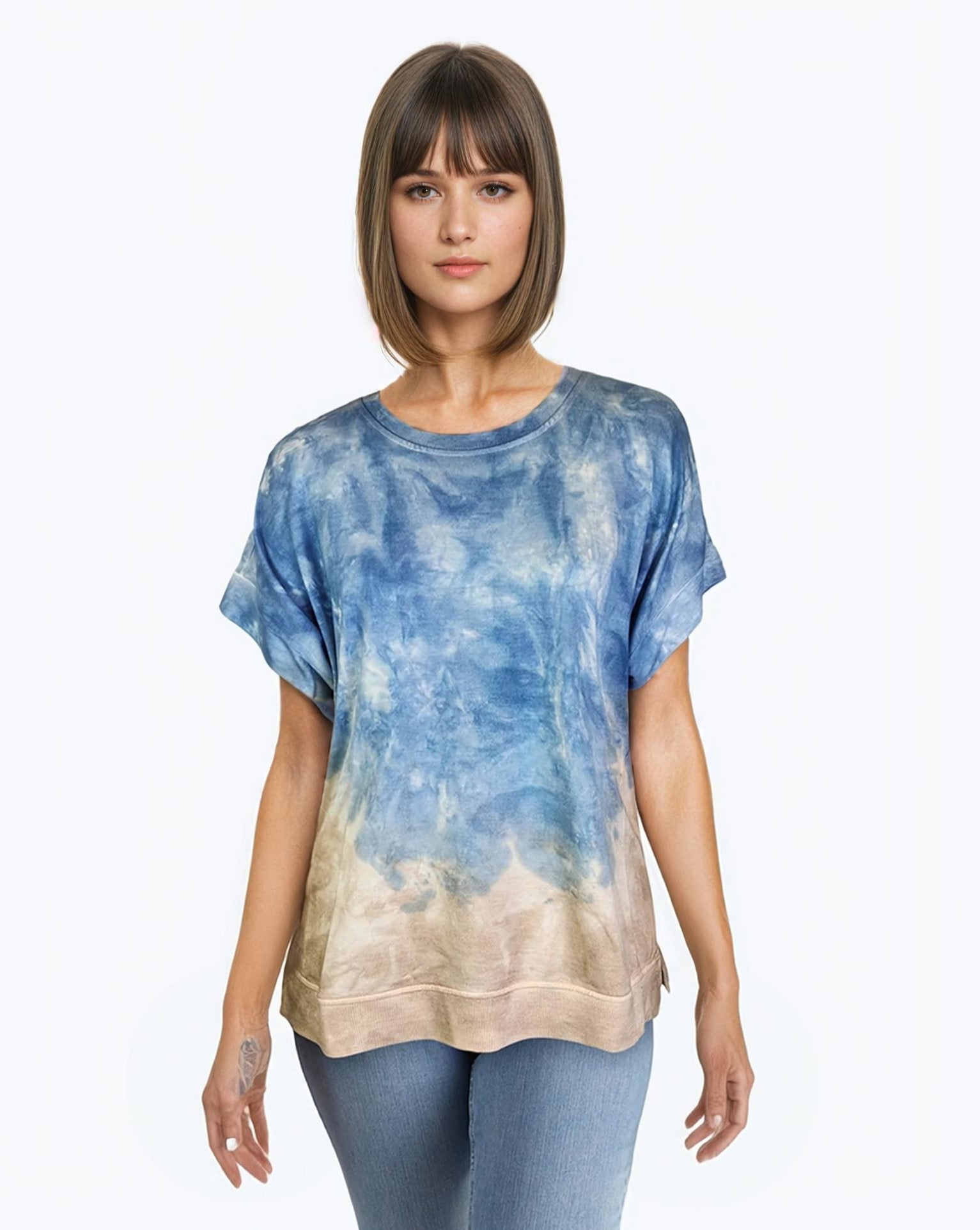 Cutoff Sleeve Tie Dye Top -- Fjord Moonrock S/S (D190692)