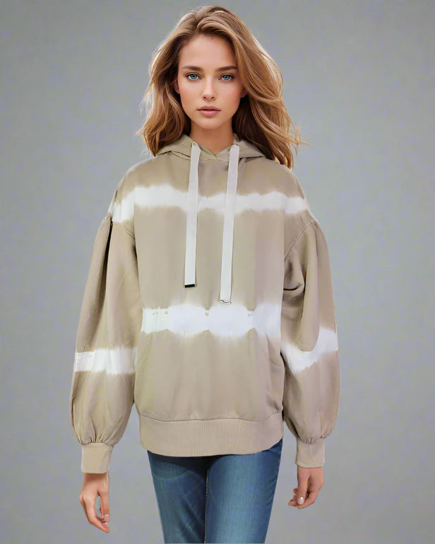Hooded Cotton Sweatshirt Tie Dye in Wheat (Y65362)