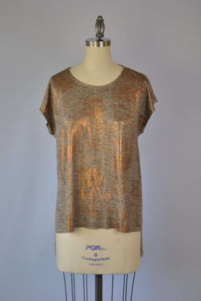 Foil Print Step Hem Top - Coffee Copper S/S (D1556)