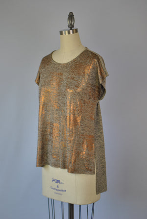Foil Print Step Hem Top - Coffee Copper S/S (D1556)