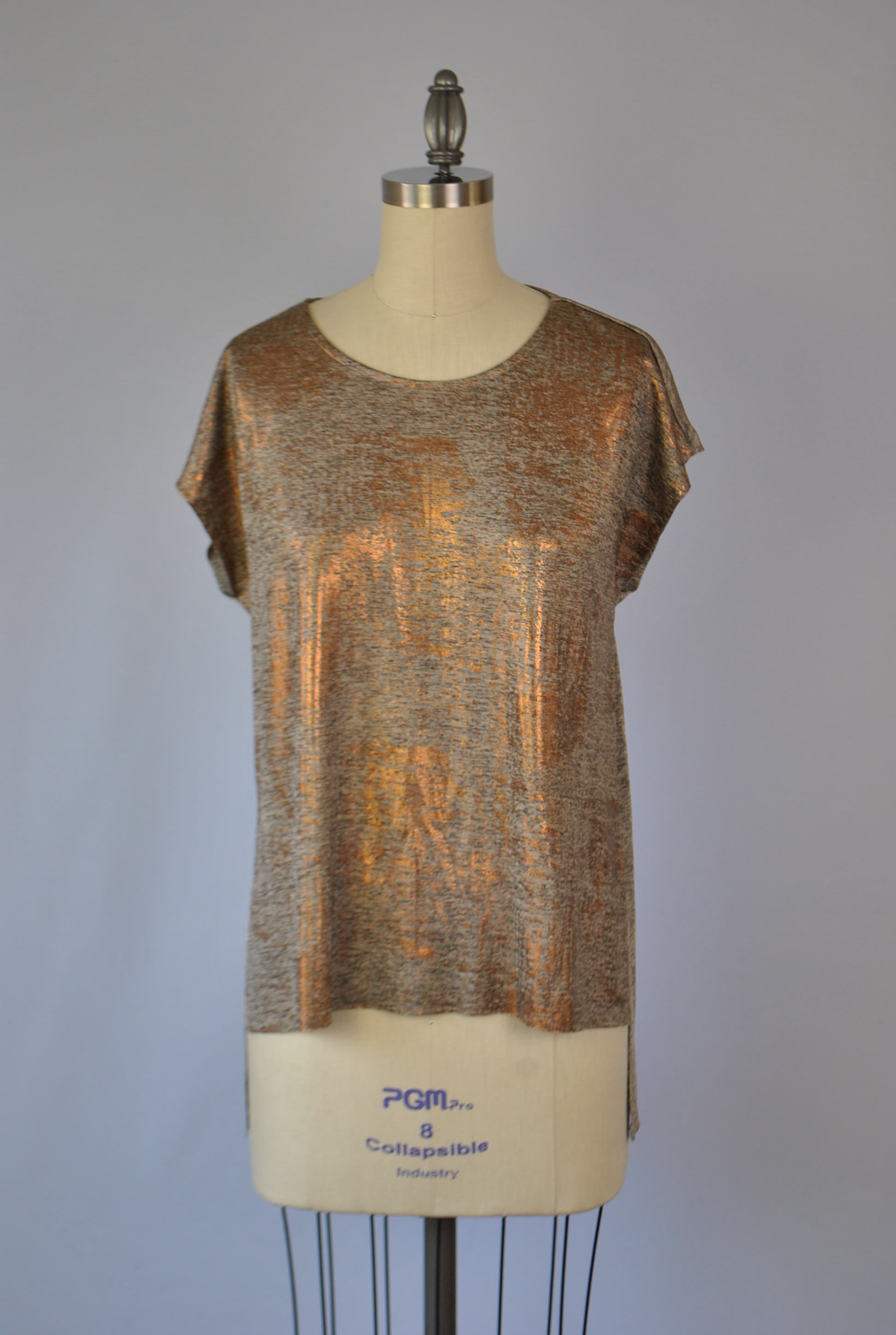 Foil Print Step Hem Top - Coffee Copper S/S (D1556)