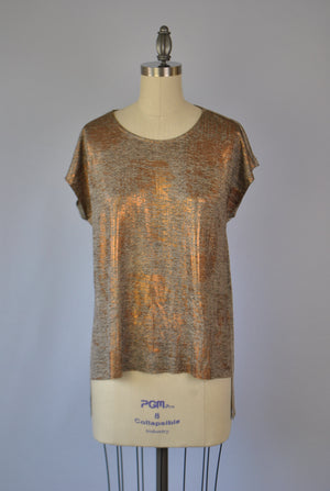 Foil Print Step Hem Top - Coffee Copper S/S (D1556)