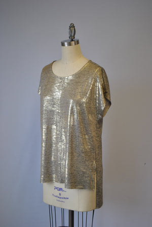 Foil Print Step Hem Top - Coffee Gold S/S (D1556)