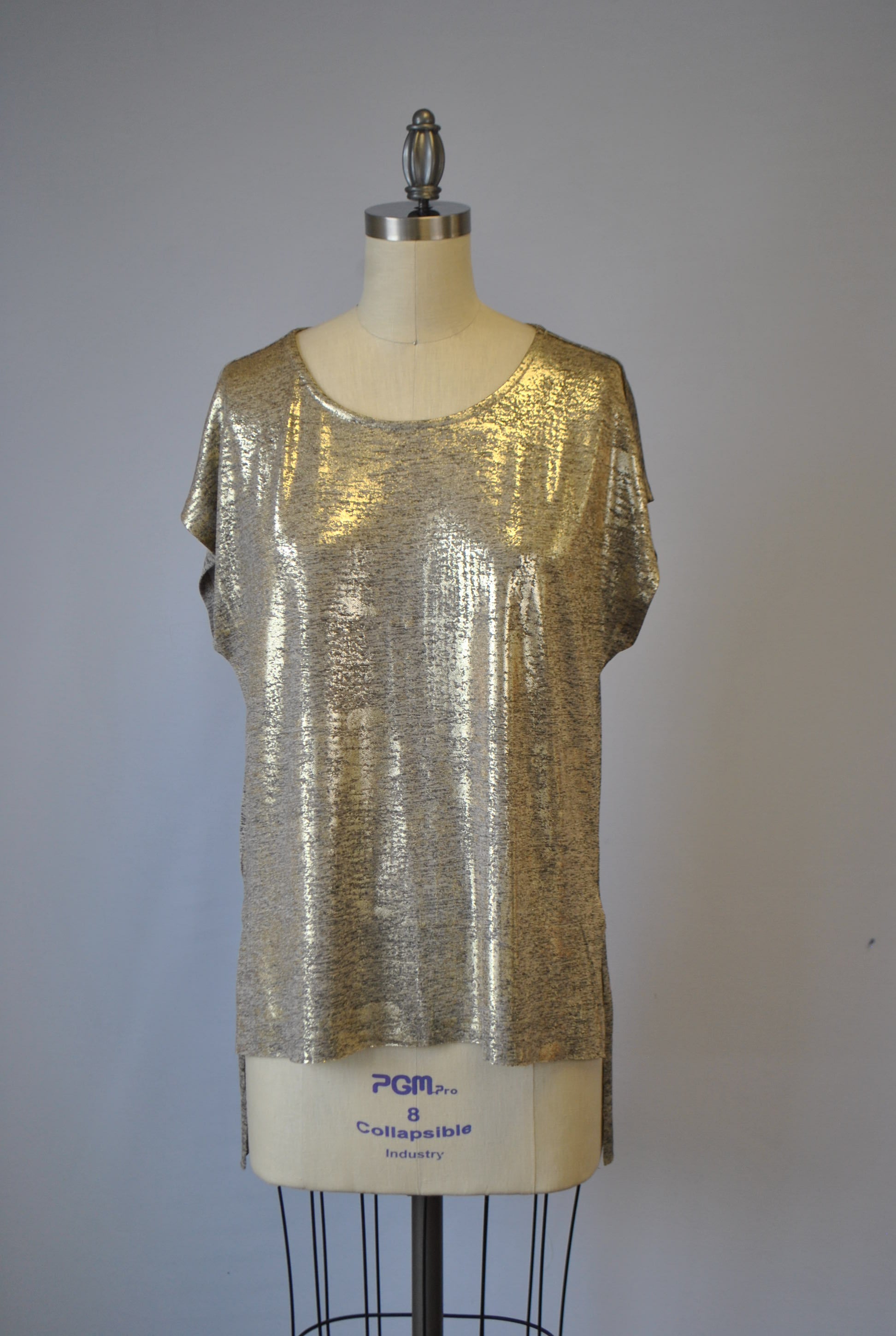 Foil Print Step Hem Top - Coffee Gold S/S (D1556)