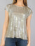 Foil Print Step Hem Top - Coffee Silver S/S (D1556)
