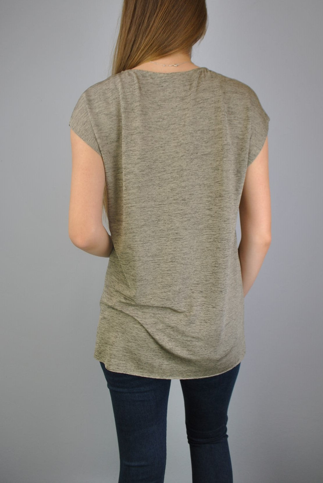 Foil Print Step Hem Top - Coffee Silver S/S (D1556)