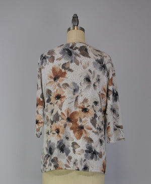 V Neck Sweater-like Front Tie Top - Grey Print (D1902669R)