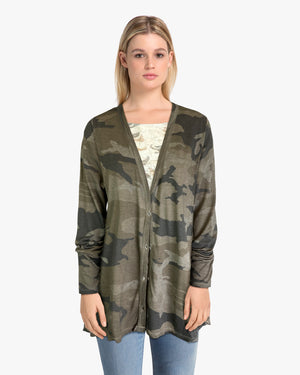 Camo Button Up Boyfriend Cardigan - Falcon Camo (D190361)