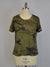 Embellished Sleeve Oil Dye Military Olive Camo Top S/S (D190413)
