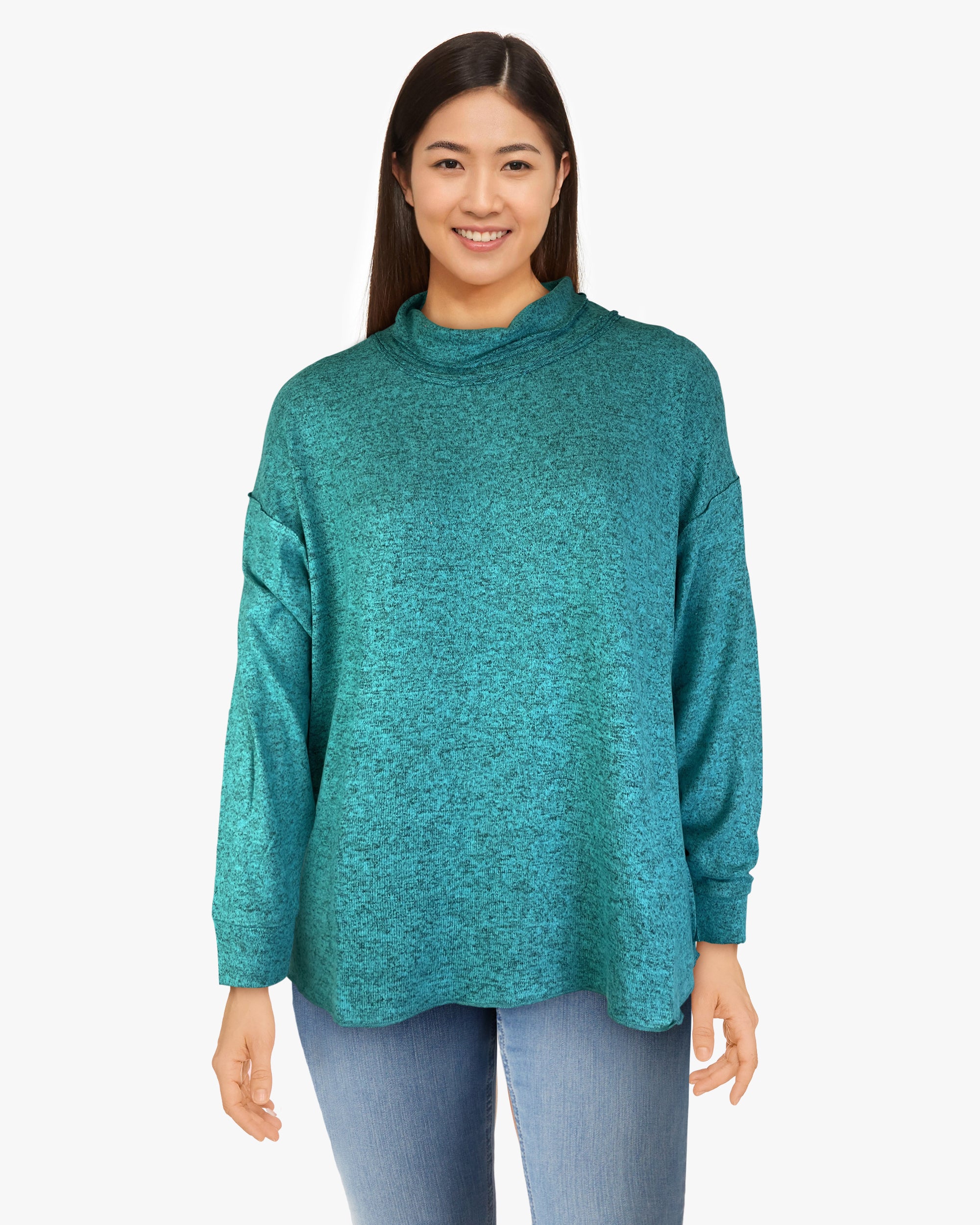 Roll Neck Sweater-like Top - Turquoise (D190479R)