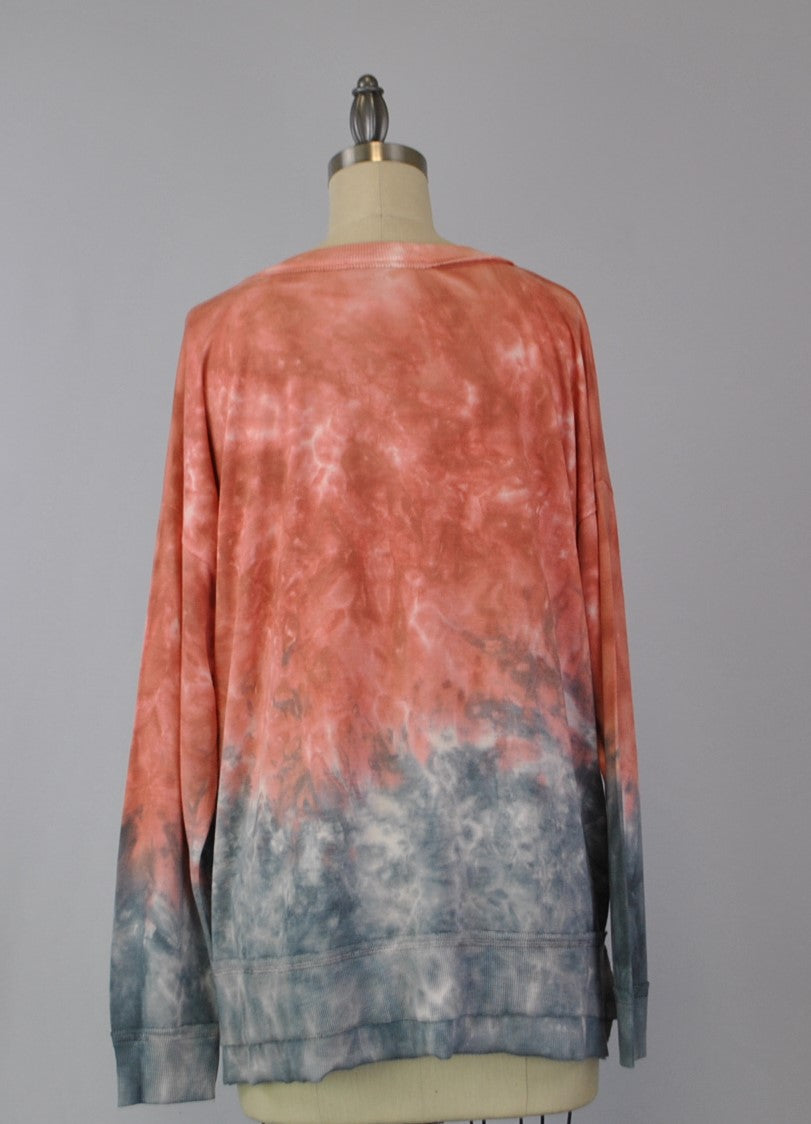 V-Neck Tie Dye Sweatshirt - Desert Sand Misty Fog (D190610R)