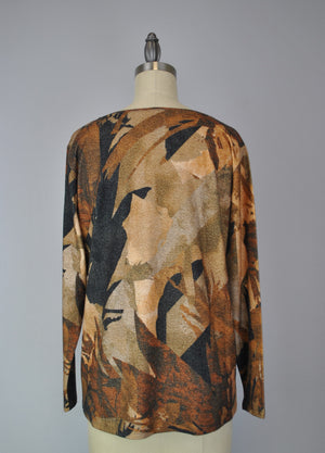 Scoop Neck Sweater-like Top - Brown Abstract (D190638)