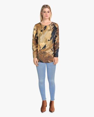 Scoop Neck Sweater-like Top - Brown Abstract (D190638)