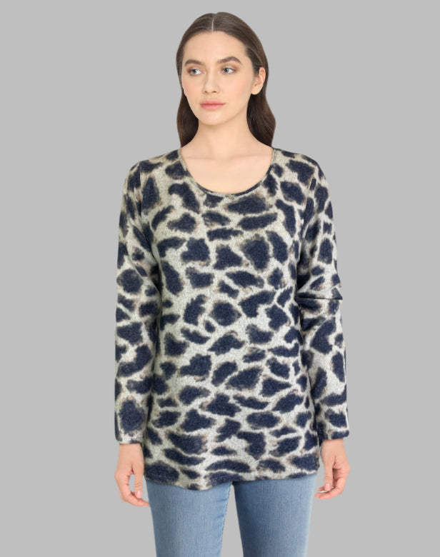 Scoop Neck Sweater-like Top - Giraffe Purple