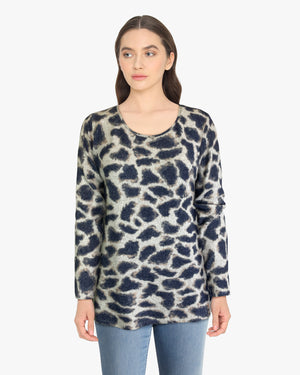 Scoop Neck Sweater-like Top - Giraffe Purple