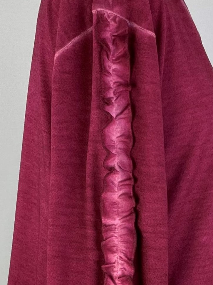 Ruffle Sleeve Oil Dye Top w/ Rib Trim - Beaujolais