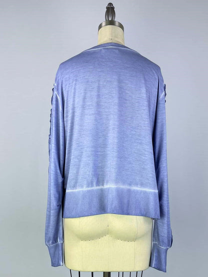 Ruffle Sleeve Oil Dye Top w/ Rib Trim - Capri