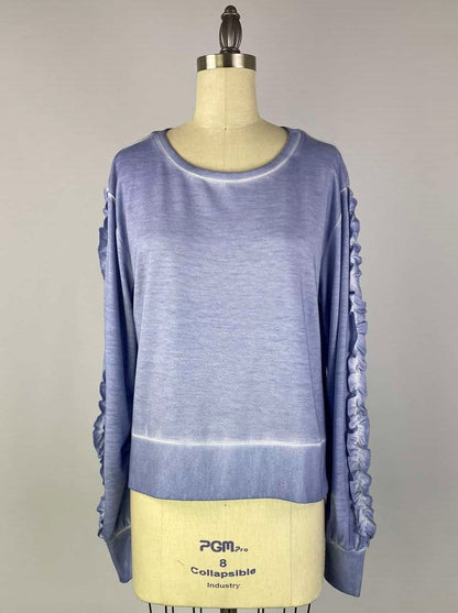 Ruffle Sleeve Oil Dye Top w/ Rib Trim - Capri
