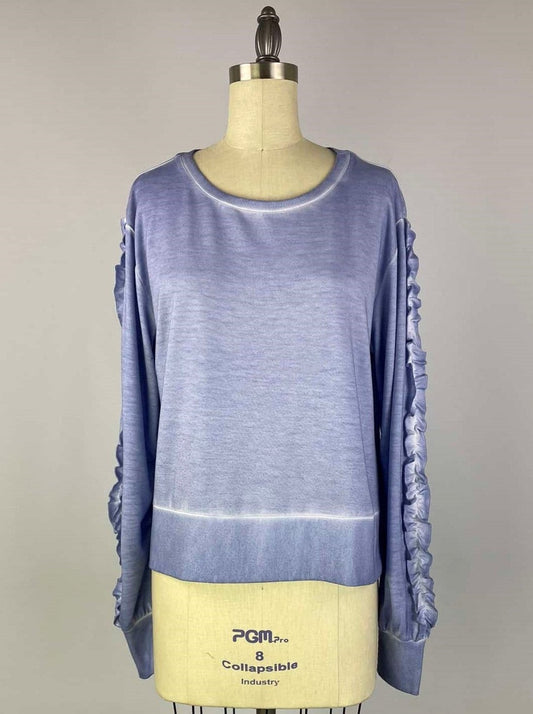 Ruffle Sleeve Oil Dye Top w/ Rib Trim - Capri