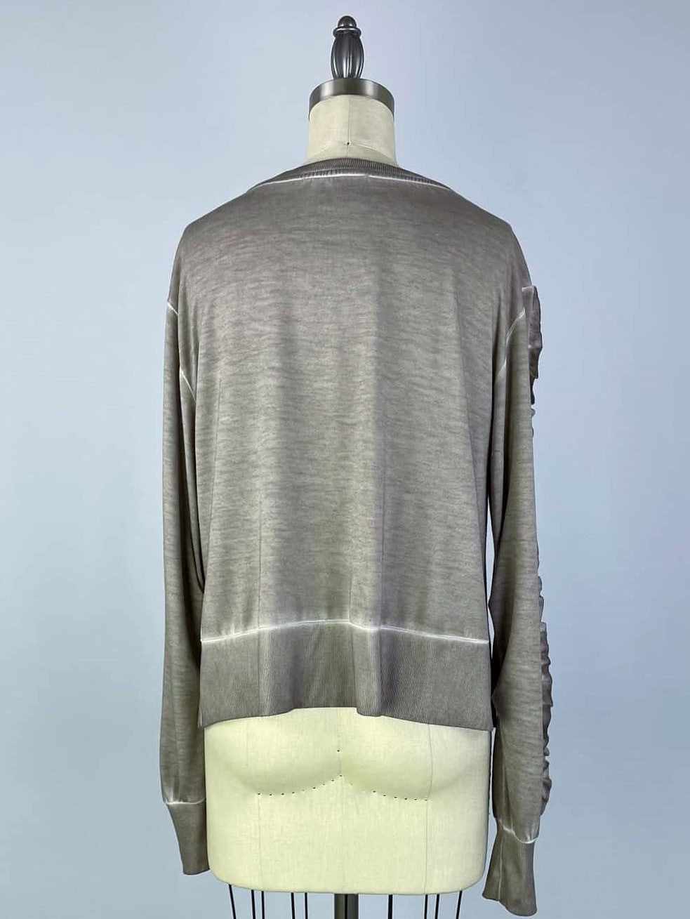 Ruffle Sleeve Oil Dye Top w/ Rib Trim - Satellite
