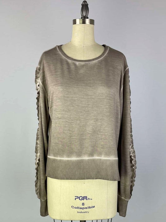 Ruffle Sleeve Oil Dye Top w/ Rib Trim - Satellite