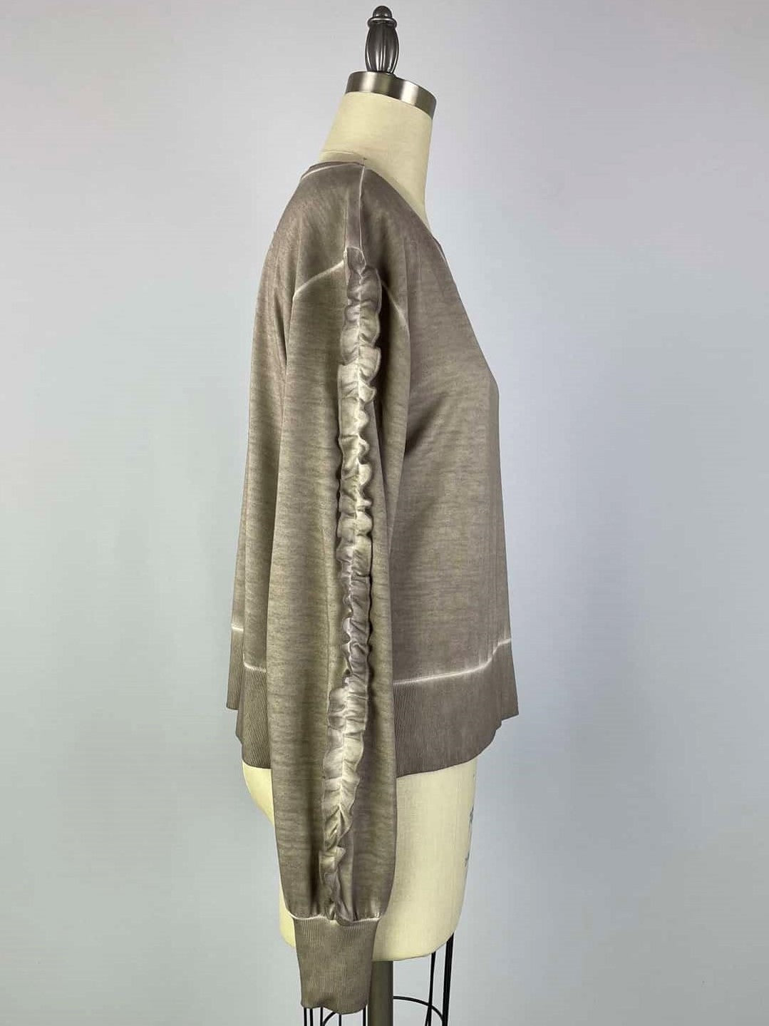 Ruffle Sleeve Oil Dye Top w/ Rib Trim - Satellite