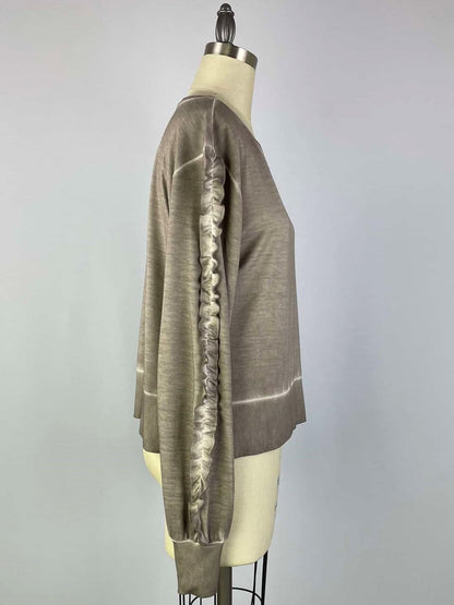 Ruffle Sleeve Oil Dye Top w/ Rib Trim - Satellite